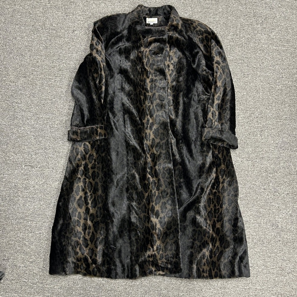 Lorovi Faux Fur Coat Womens 12 Brown Leopard Print Vintage USA Made B4